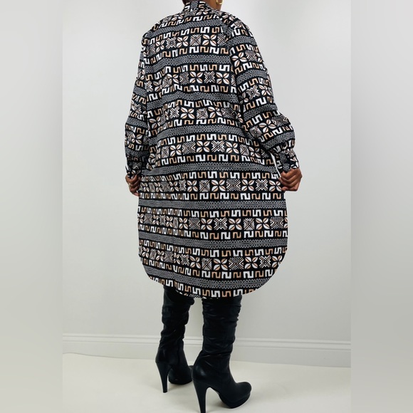 African Print Ankara Tribal Print Multicolor Midi Button-up Collard Dress - Picture 5 of 6